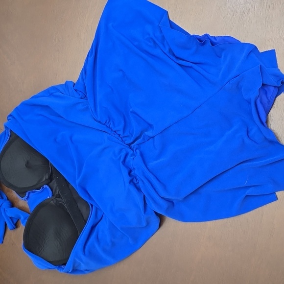 AQUA GREEN Royal Blue Halter Romper One Piece Swim Suit L - Picture 5 of 8